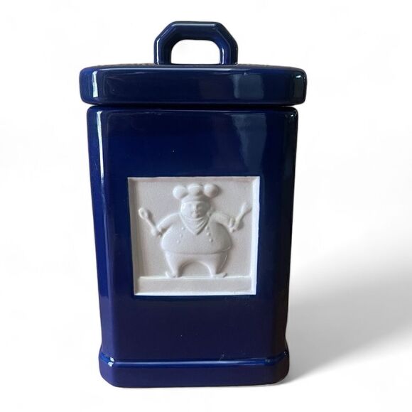 Vintage Roshco TileWare Cobalt Blue Baker Graphic Tile Ceramic Square Canister - Picture 1 of 13